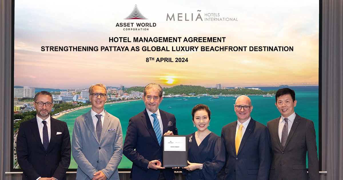AWC และ Meliá Hotels International ลงนามร่วมพัฒนาโรงแรมใหม่ในพัทยา  ด้วยแบรนด์ชั้นนำ Meliá และ Paradisus เสนอประสบการณ์ลักชัวรีระดับโลก สนับสนุนพัทยาสู่จุดหมายปลายทางการท่องเที่ยวริมทะเลอย่างยั่งยืนของไทย