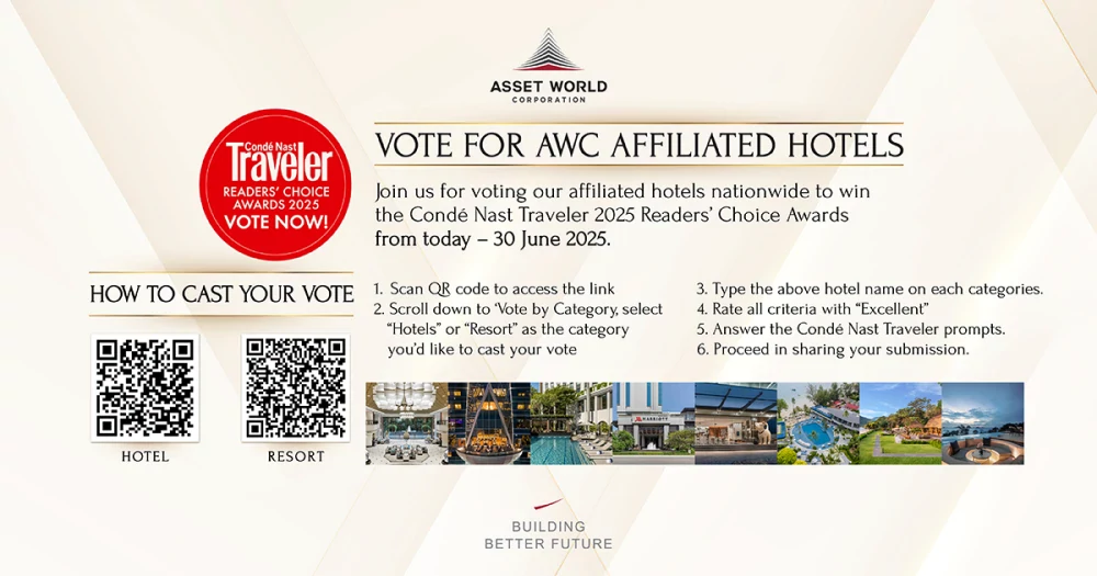 Cast your vote for your favorite AWC affiliated hotels at the Condé Nast Traveler - 2025 Readers' Choice Award