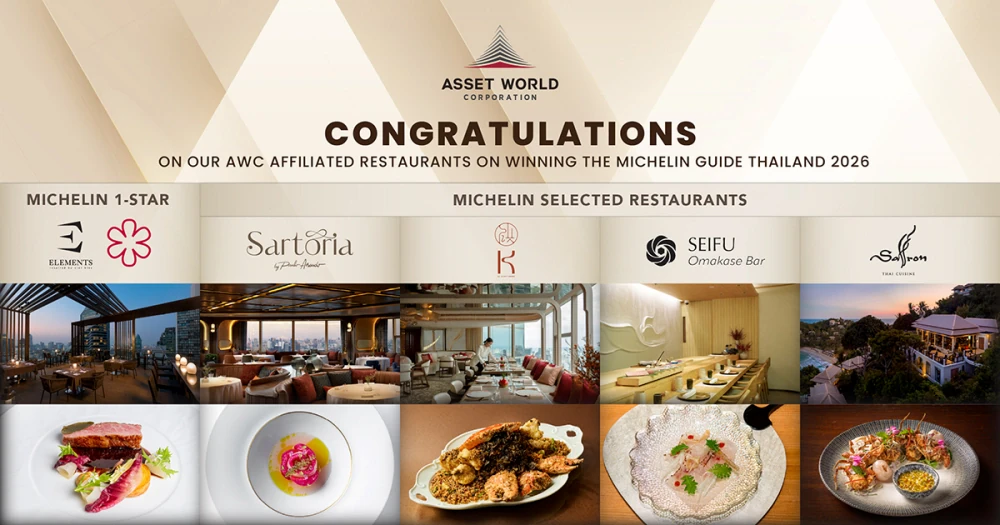 AWC affiliated hotels and restaurants have been recognized in the Michelin Guide Thailand 2026